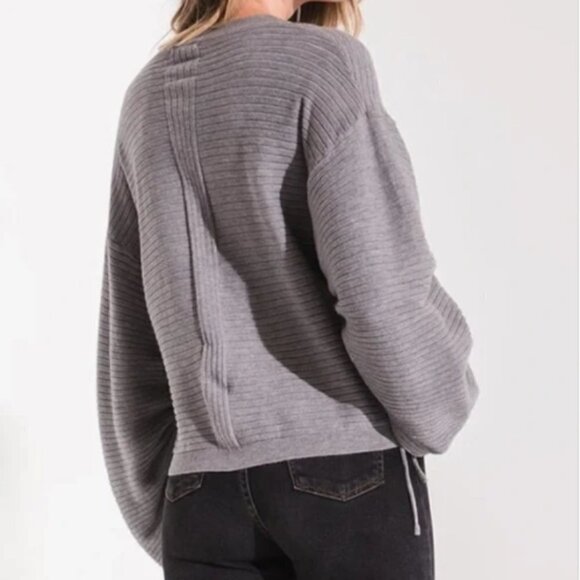 Rag Poets The Lena Crewneck Balloon Sleeve Cropped Sweater Gray size Large - Picture 2 of 7